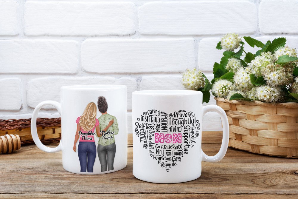 Mother Daughter Mug Mom Cup Personalized Word Art Heart Customized Gift For Step