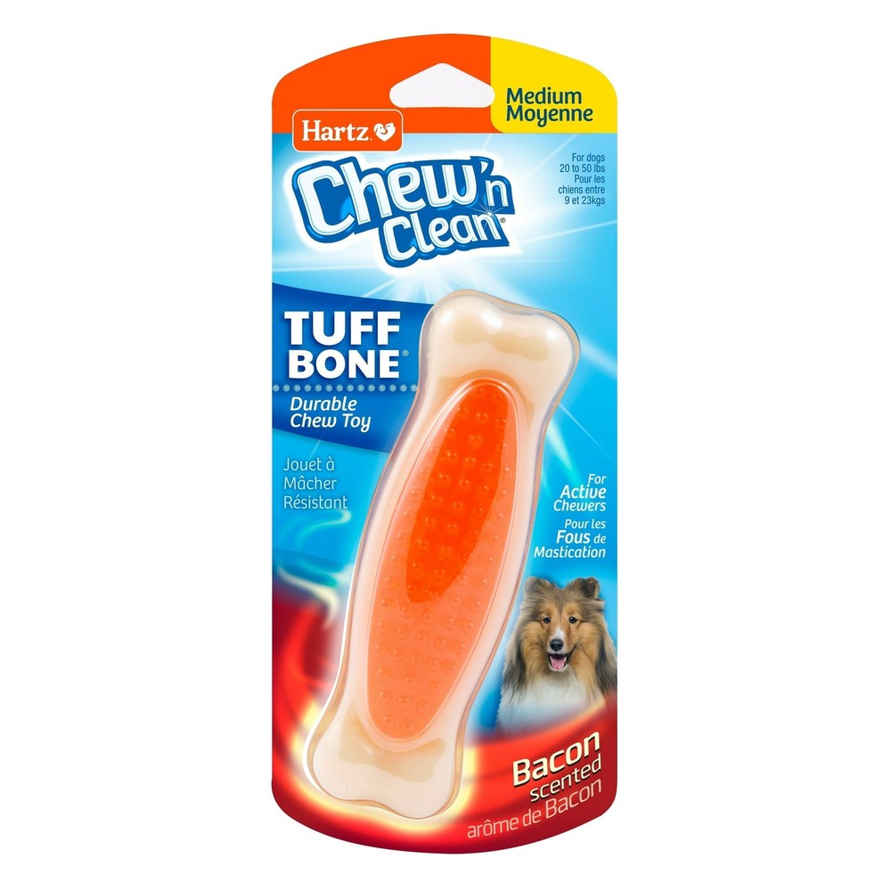 Hartz Chew n Clean Tuff Bone Dental Dog Chew Toy Medium Color May Vary
