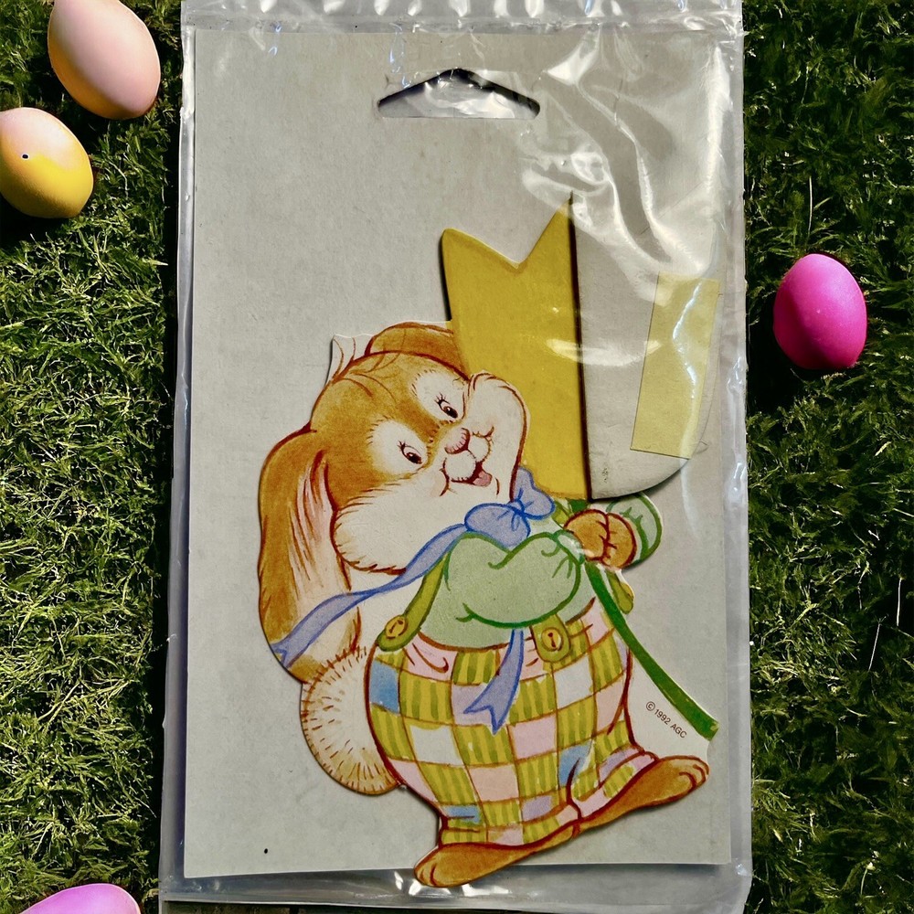 VTG AGC Easter Package Decoration 1992 Honeycomb Bunny Rabbit Tulip NOS Gifts