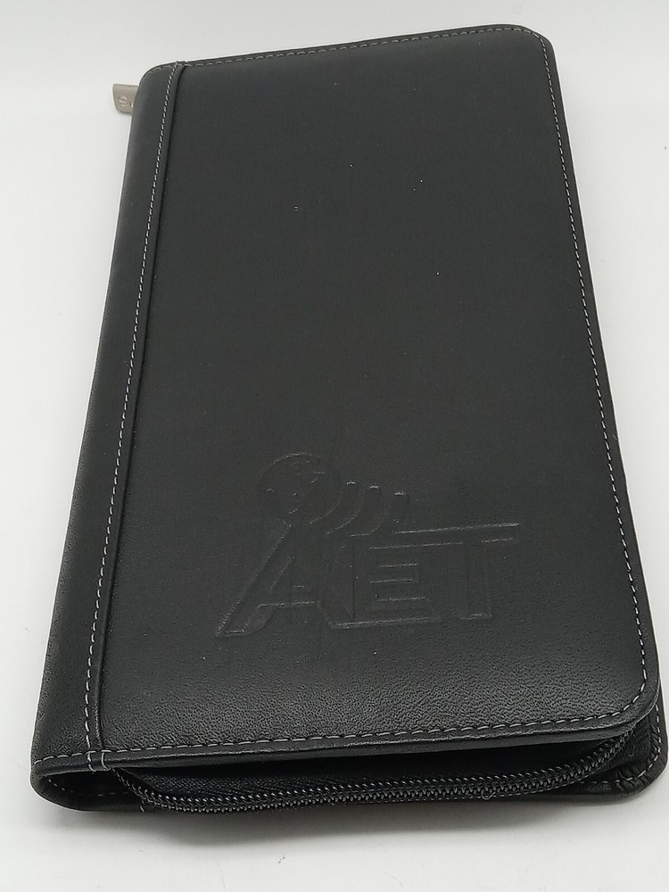 Leeds Passport Travel Wallet Black Leather Pen Holder Card Slots AET Embossed