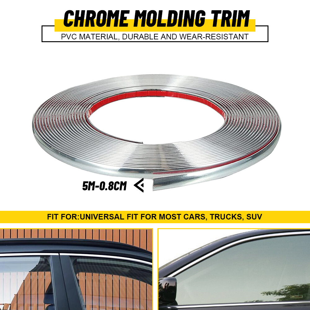 Molding Trim Strip Car Door Window Bumper Side Trime Protector 0.3in Chrome 16FT