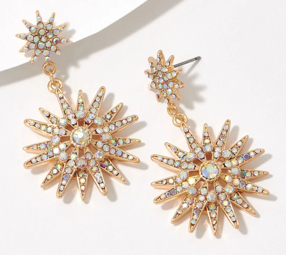 KIRKS FOLLY STARBURST Star Starry Night Juliet Earrings Gold tone Crystal