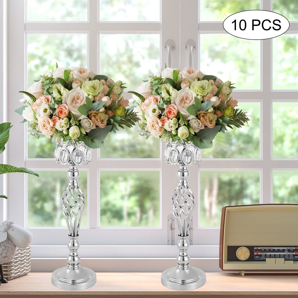 10PCS Crystal Flower Vase Stand Party Decor Metal Wedding Table Centerpieces