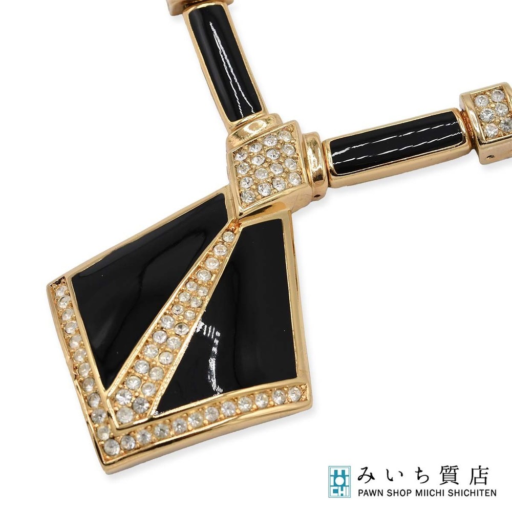 Dior Onyx Rhinestone Gold Necklace 61g Christian Dior Fashion Accessory