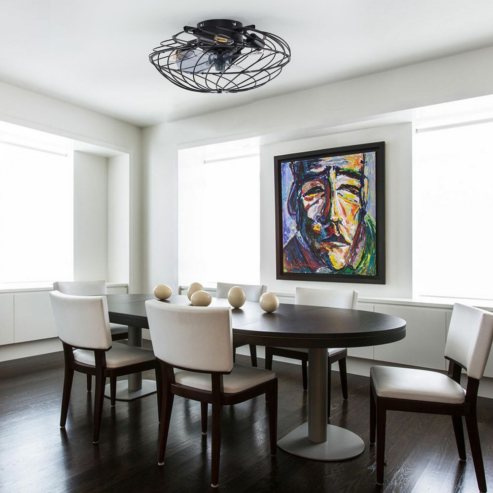 18-Inch Black Metal Cage Retro Industrial Chandelier Pendant Light