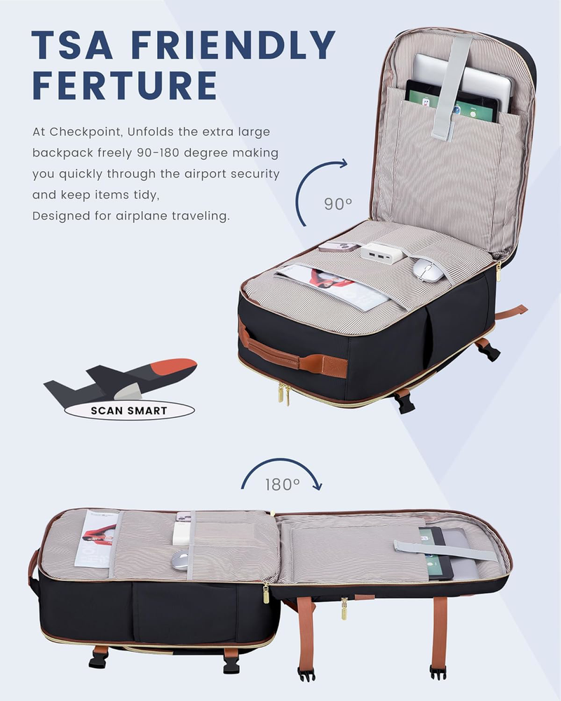 40L Water Resistant Travel Backpack with Laptop Compartment and 3 Packing Cubes