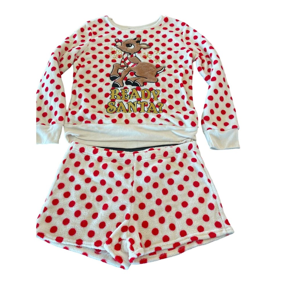 Rudolph Fuzzy  Fleece Christmas Pajama set women's Med