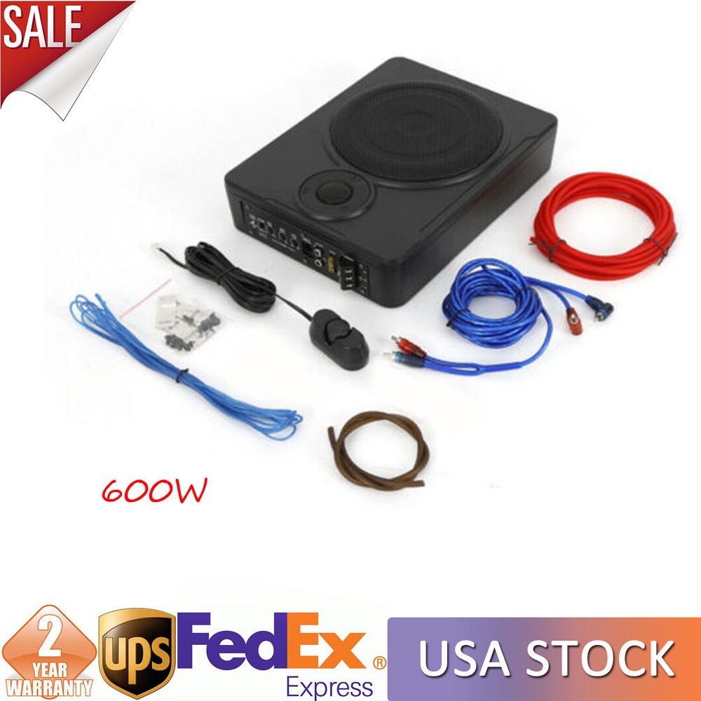 600W Slim Under-Seat Subwoofer Powered Car Truck Sub w/ Amp Kit Speaker 8