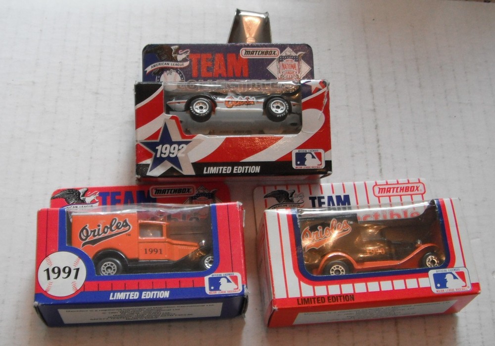 Baltimore Orioles trucks...1990-1991-1992....3 different Matchbox toys--i