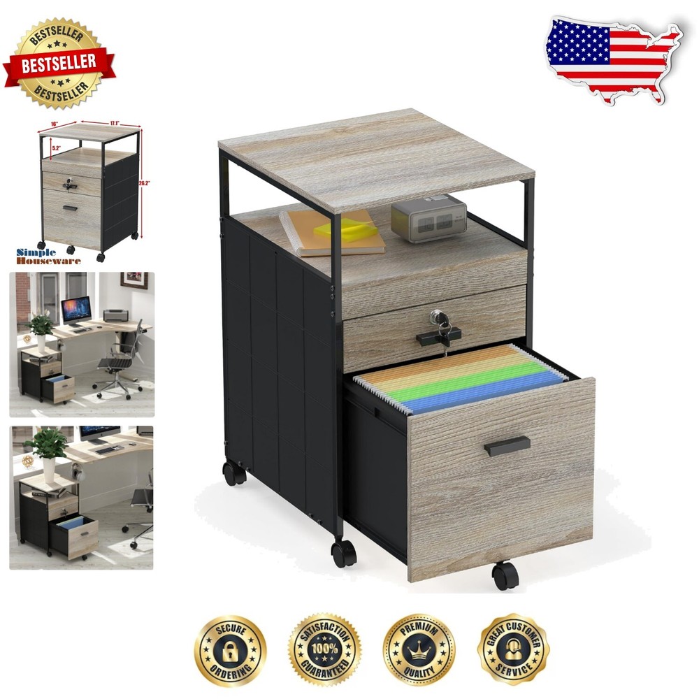 Eco-Friendly Maple Rolling File Cabinet with 2 Drawers, Perfect for Home Office
