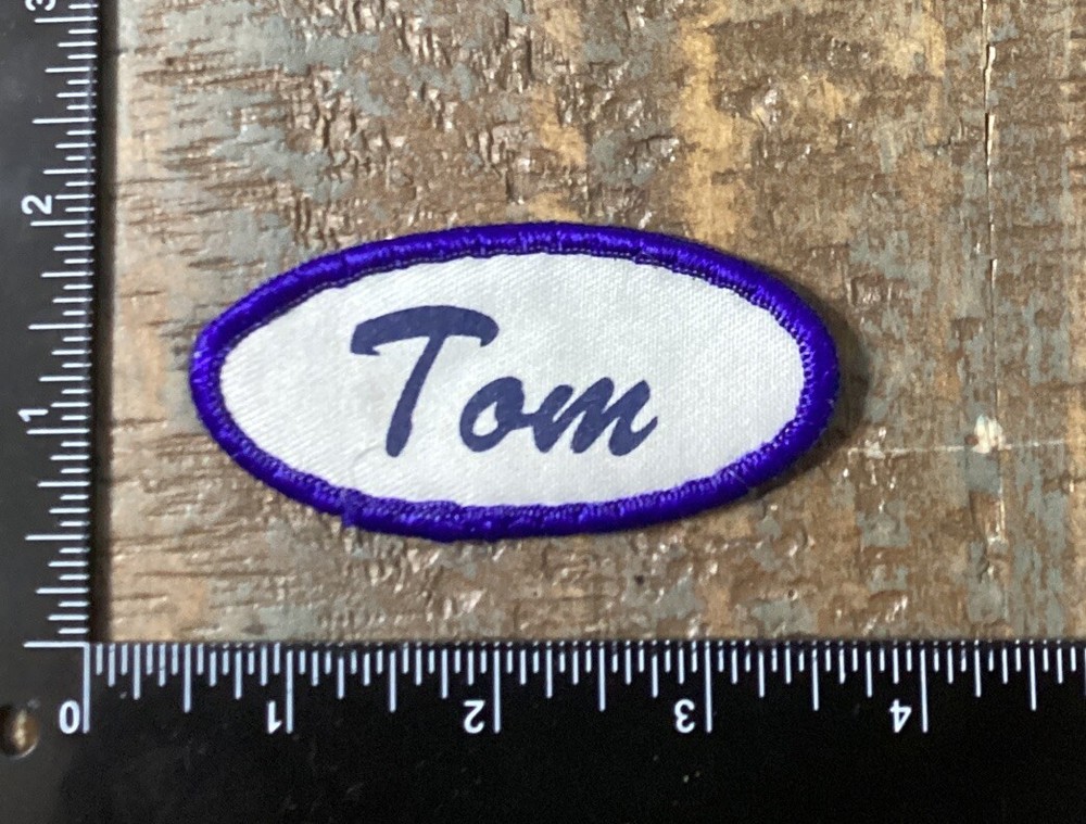 Vintage TOM Name Tag Work Shirt Job Uniform Printed Iron-On Patch Blue