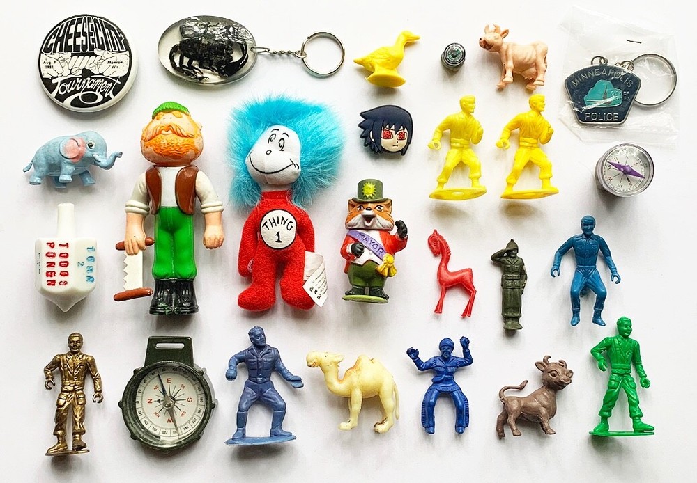 Junk Drawer Lot! Playskool, MPC, Animals, Figures, Toys, Keychains, Compass...