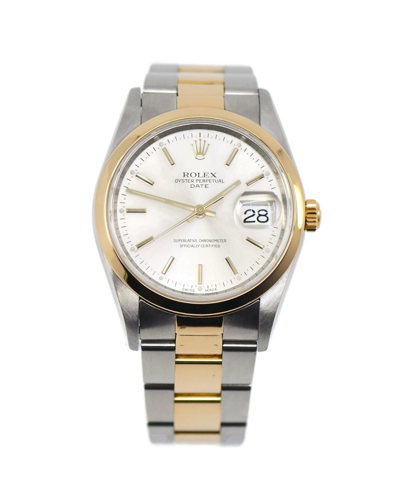 Rolex Oyster Perpetual Date 18K Gold Stainless Steel Watch Ref 15203