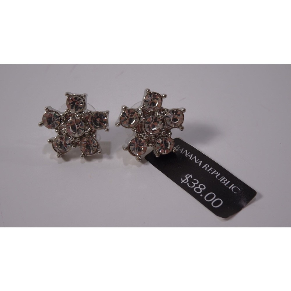 Banana Republic Women's Silver Crystal Burst Flower Stud Earrings NWT 38