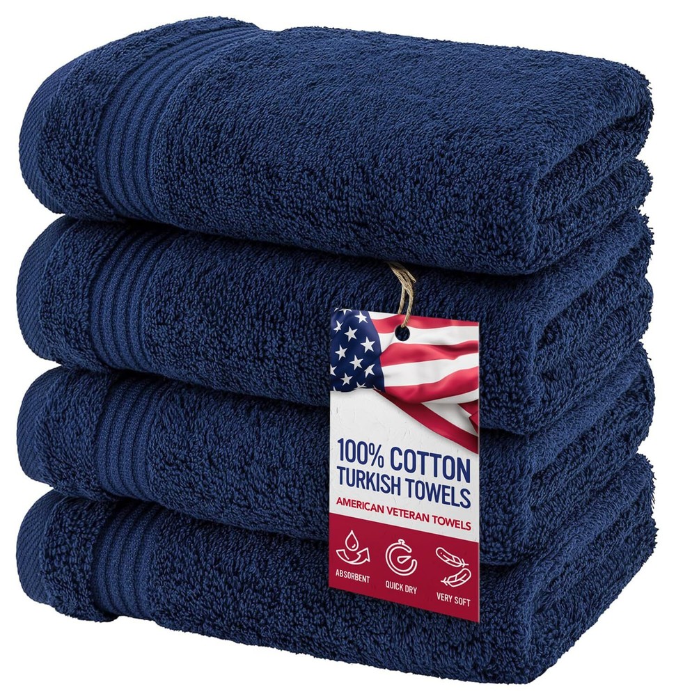 4-Pack Navy Blue 100% Cotton Bathroom Hand Towels