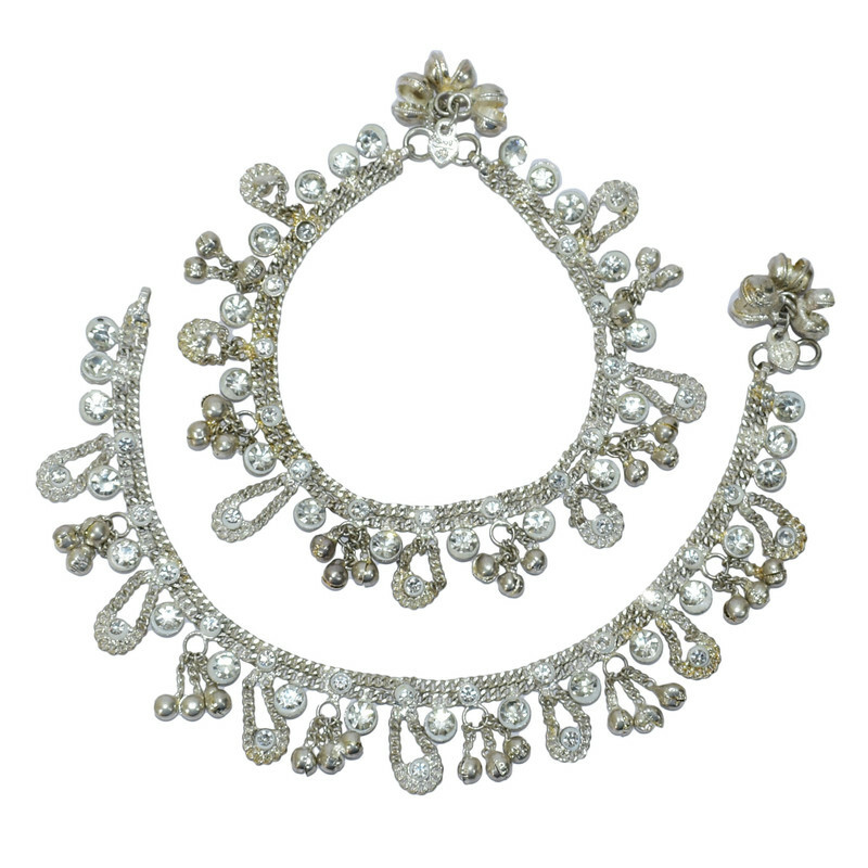 Tobillo Payal Moda Plateado Cristal Tobillo Pulseras Cadena Joyería-image