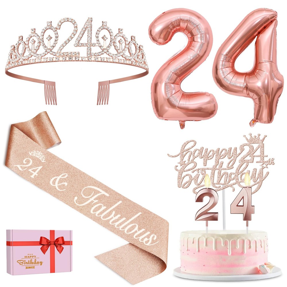 24th Birthday Decorations for Women Including 24th Birthday Sash for Women, T...