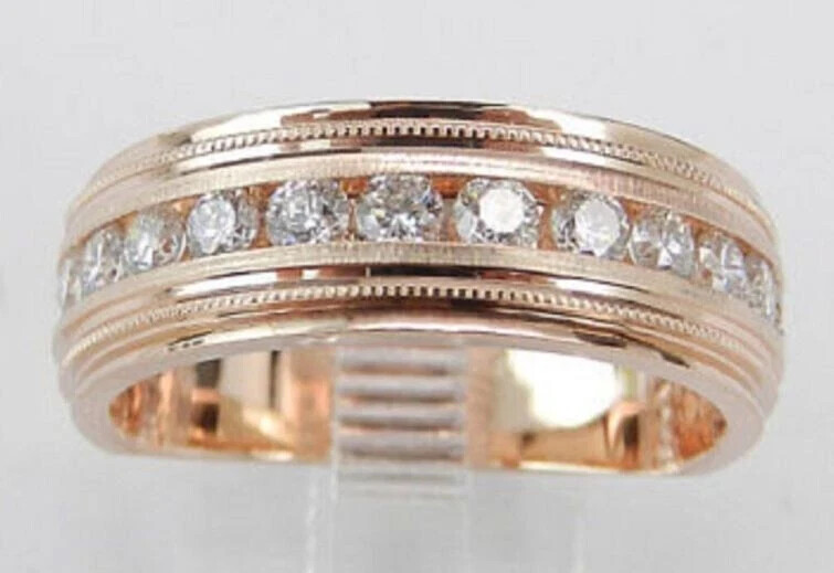 1.50CT Round Moissanite Men's Wedding Band in 14K Rose Gold