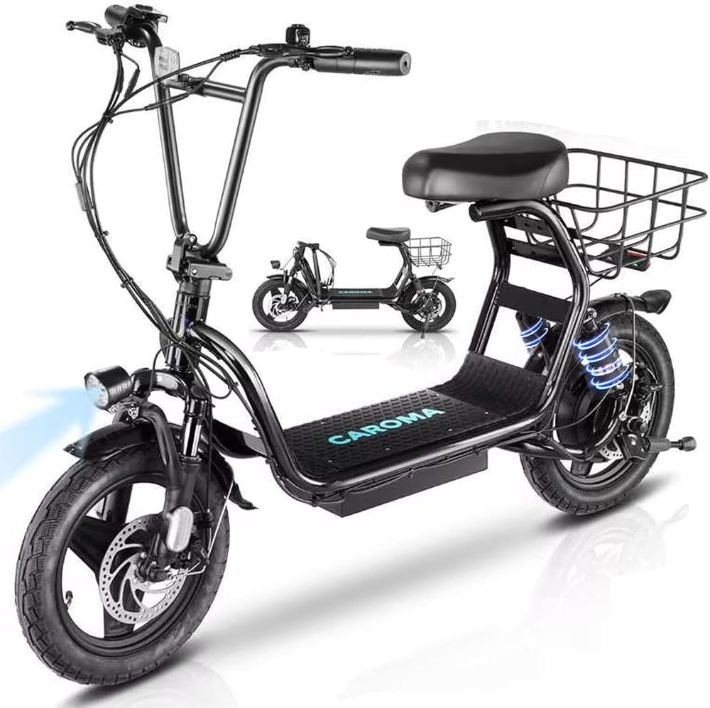 Electric Scooter for Adults Foldable Scooter with Seat & Carry Basket E Mopeds