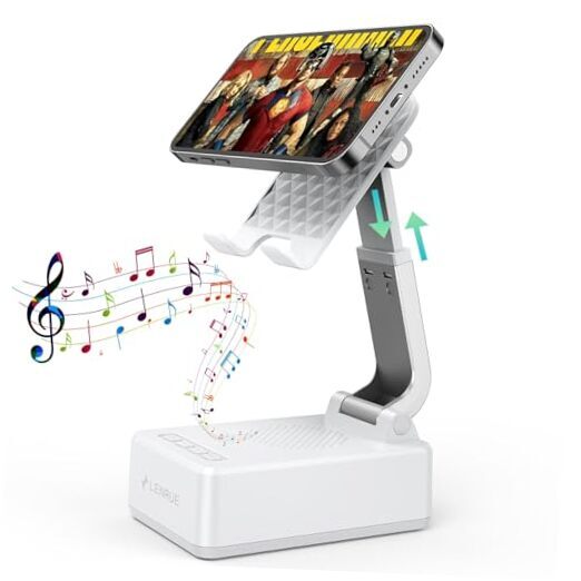 Gifts for Men Women,  Cell Phone Stand with Wireless Bluetooth Speakers, White