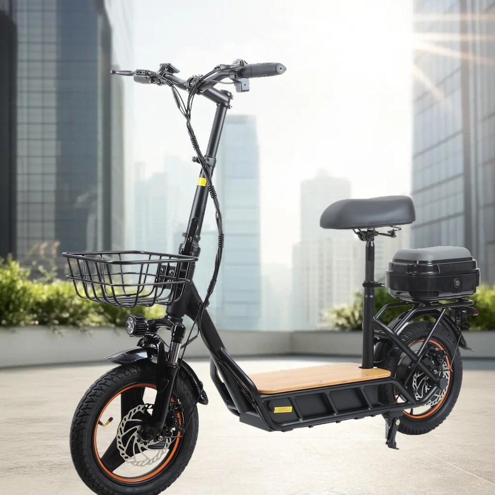 Foldable Adult Electric Scooter with Seat & Shopping Basket  
