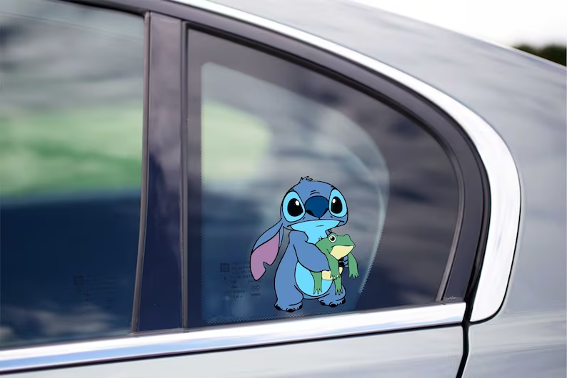 Cute Stitch Hugging a Frog from Lilo and Stitch Peeking Peek Peekabo Peekers