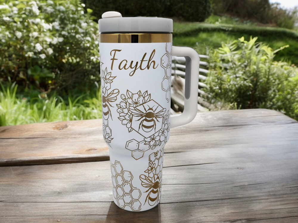 Customer Laser Engraved 40 oz tumbler Honey Bees Name Personalization-image