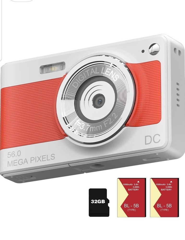 Digital Camera for Teens Students, FHD 1080P 8X Digital Zoom 56MP 32G Card