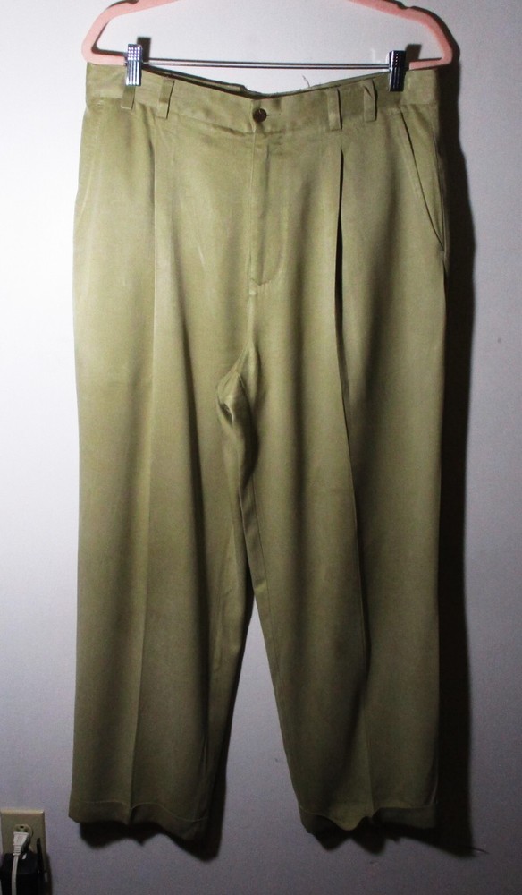 TOMMY BAHAMA Tan 100% Silk Pleated Pants Men's Size 34X29