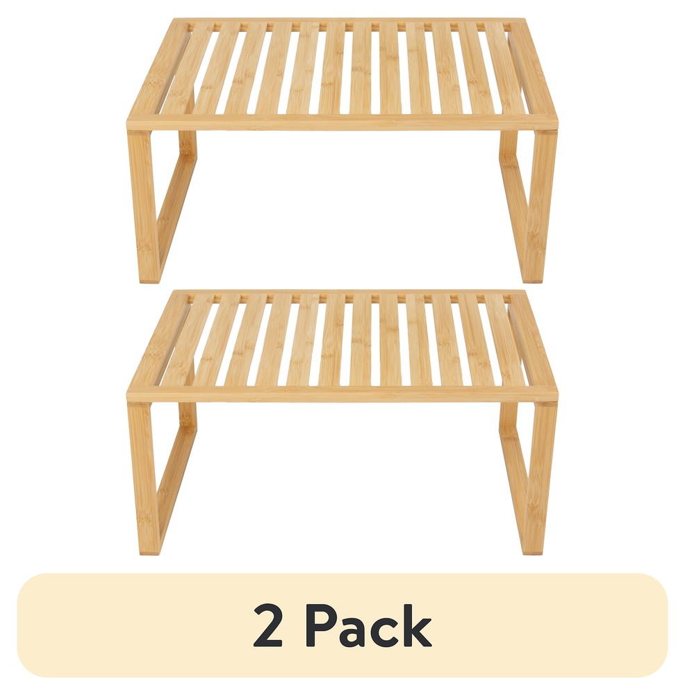 (2 pack) Better Homes & Gardens Bamboo Stackable Shelf, 16 x 10 x 1.18in