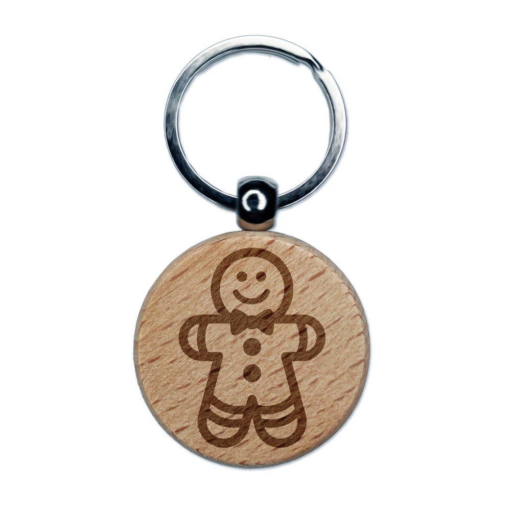 Festive Gingerbread Man Christmas Cookie Wooden Keychain Charm