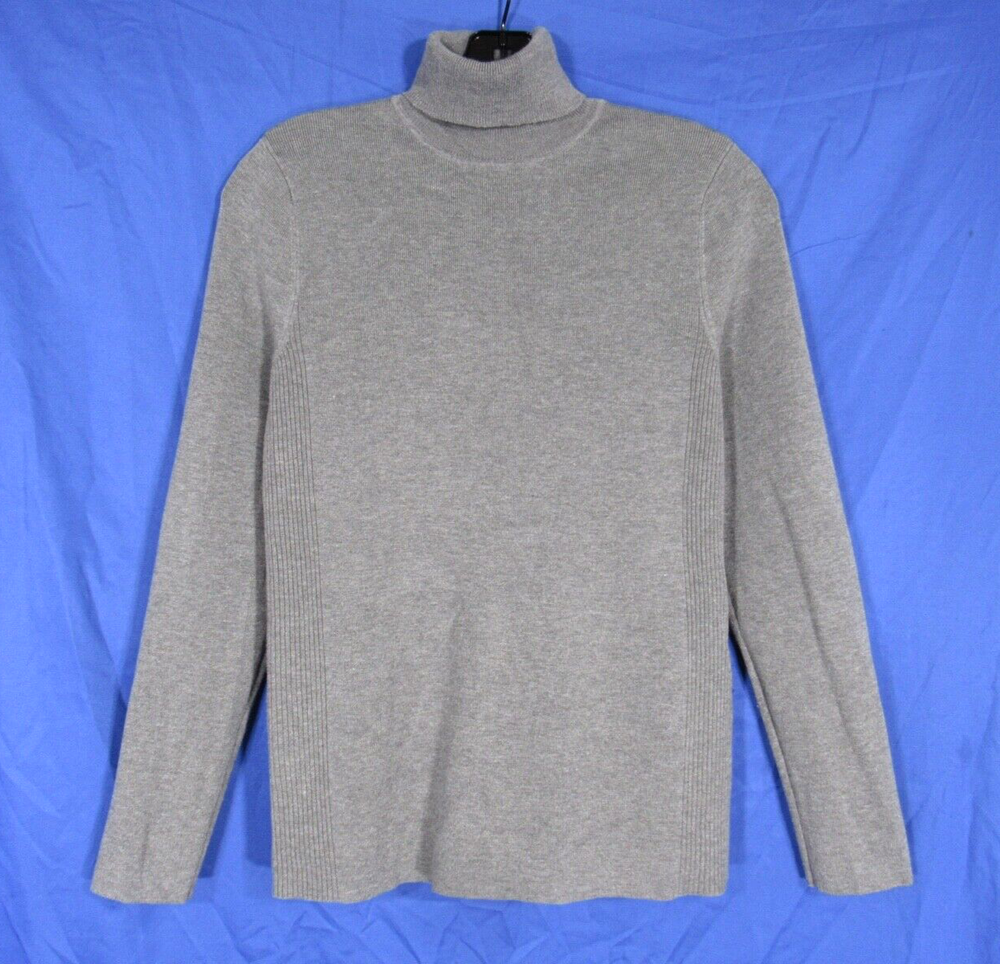 CHICO'S Solid Gray STRETCHY Ribbed Knit TURTLENECK Body-Hugging SWEATER 1 (US M)