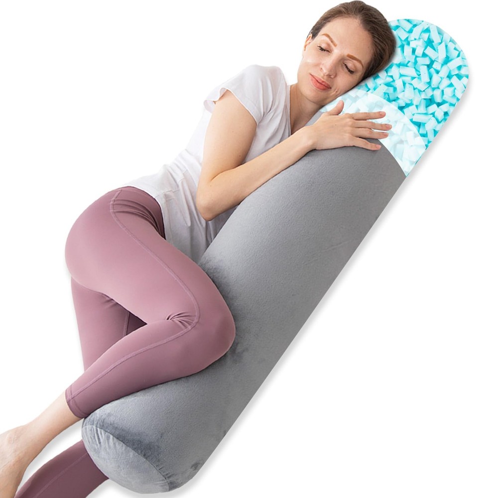 Memory Foam Round Body Pillow for Adults - Firm Long Bolster Support