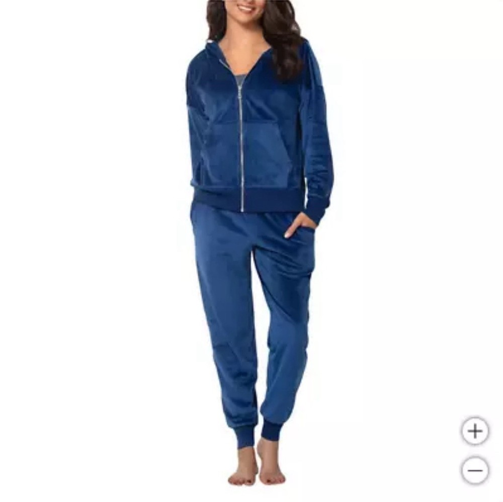 Felina Womens Blue Velour Hoodie Jogger Set Soft Relaxed Fit XL