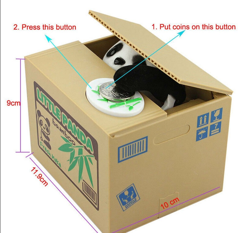 Puffy Panda Mischief Automated Piggy Bank Money Box Stealing Coin Saving-image