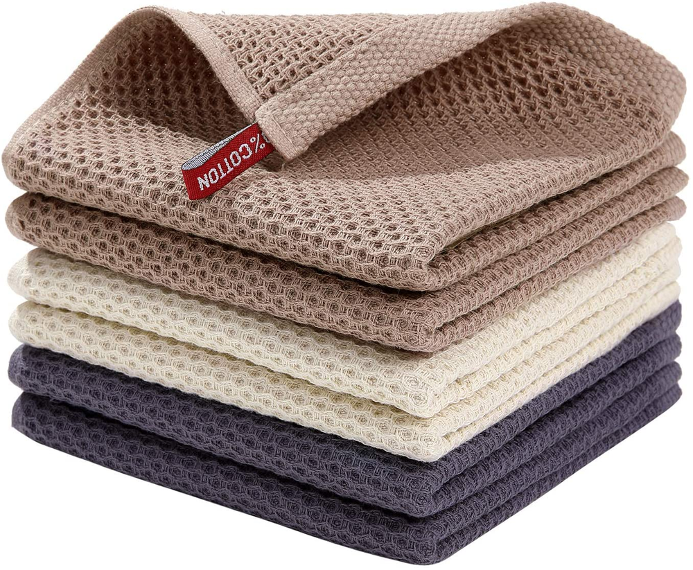 100% Cotton Waffle Weave Kitchen Dish Cloths, 12 X 12 Inches, 6-Pack,Mixed Color