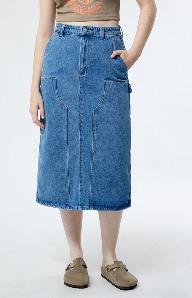 Obey High-Rise Midi Skirt for Women Size 25 Denim