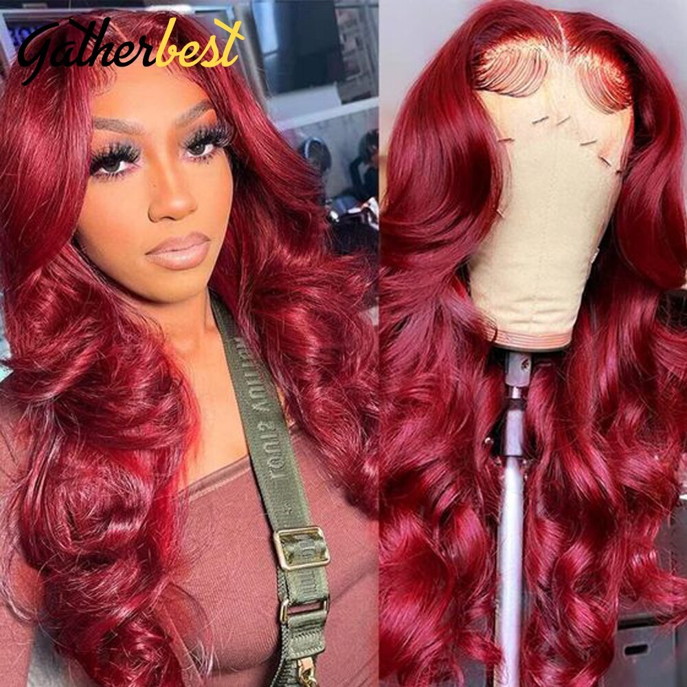 Transparent 99J Lace Front Human Hair Wig Brazilian Body Wave for Black Women