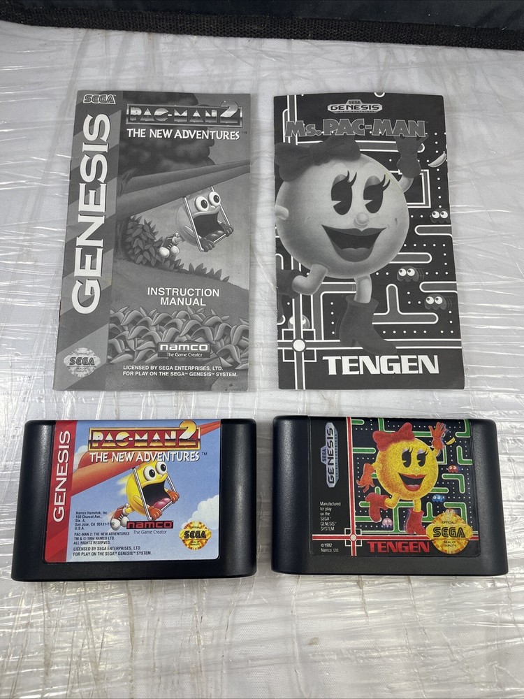 Pac Man 2 & Ms Pac Man With Manuals Lot Of 2 Sega Genesis Loose Games Tested