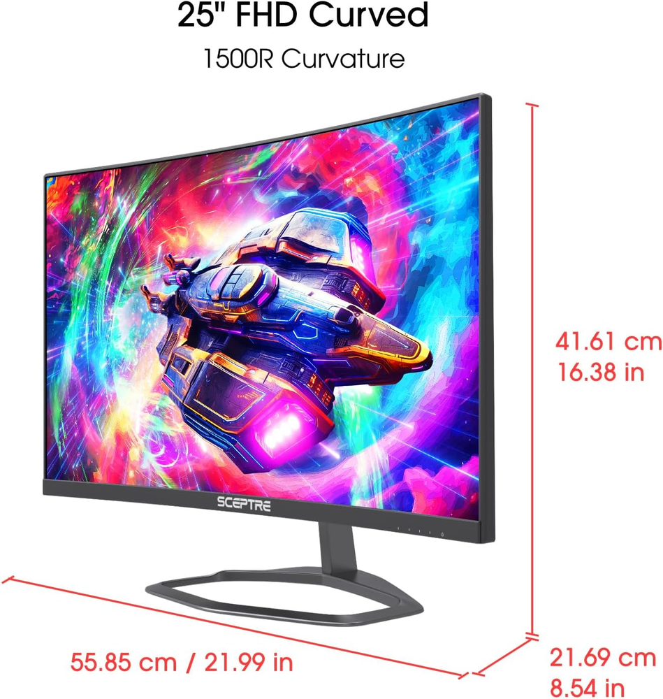 Sceptre Curved 24.5In Gaming Monitor 240Hz 1080P 1Ms Built-In Speakers, Black