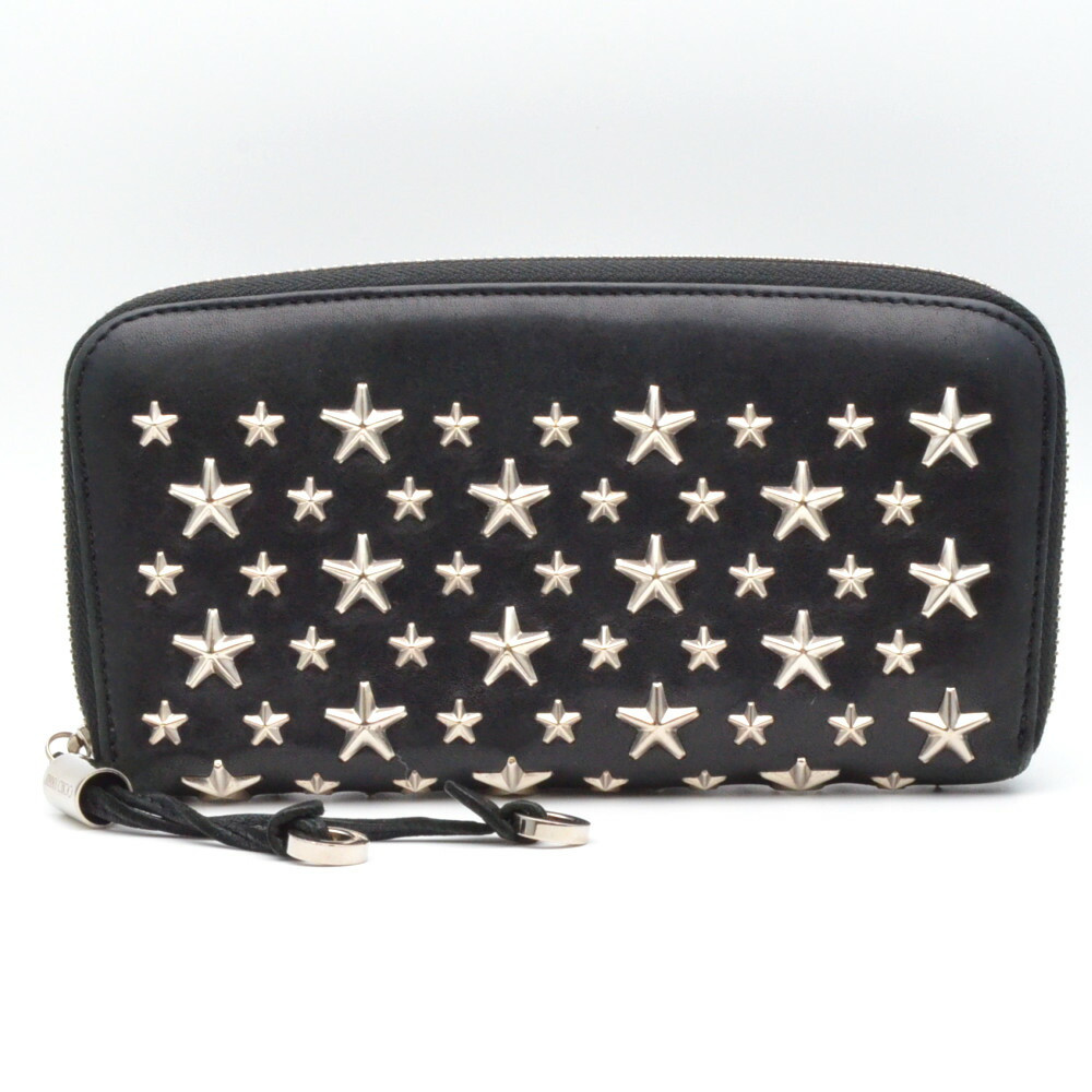Jimmy Choo Filipa Star Studs Round Zipper Long Wallet in Black and Silver