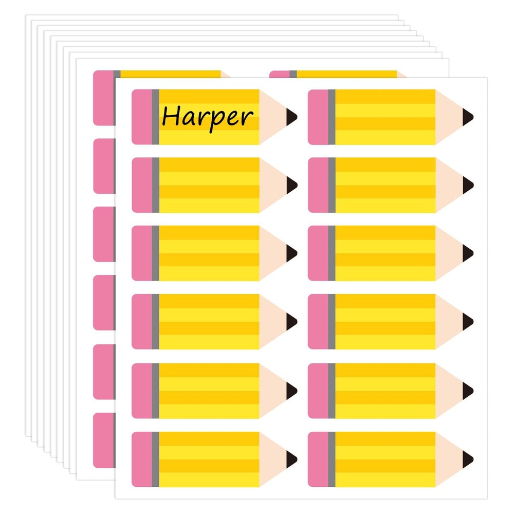 Whaline 240Pcs Pencils Name Tags Yellow School Pencils Nameplate Stickers Cla...