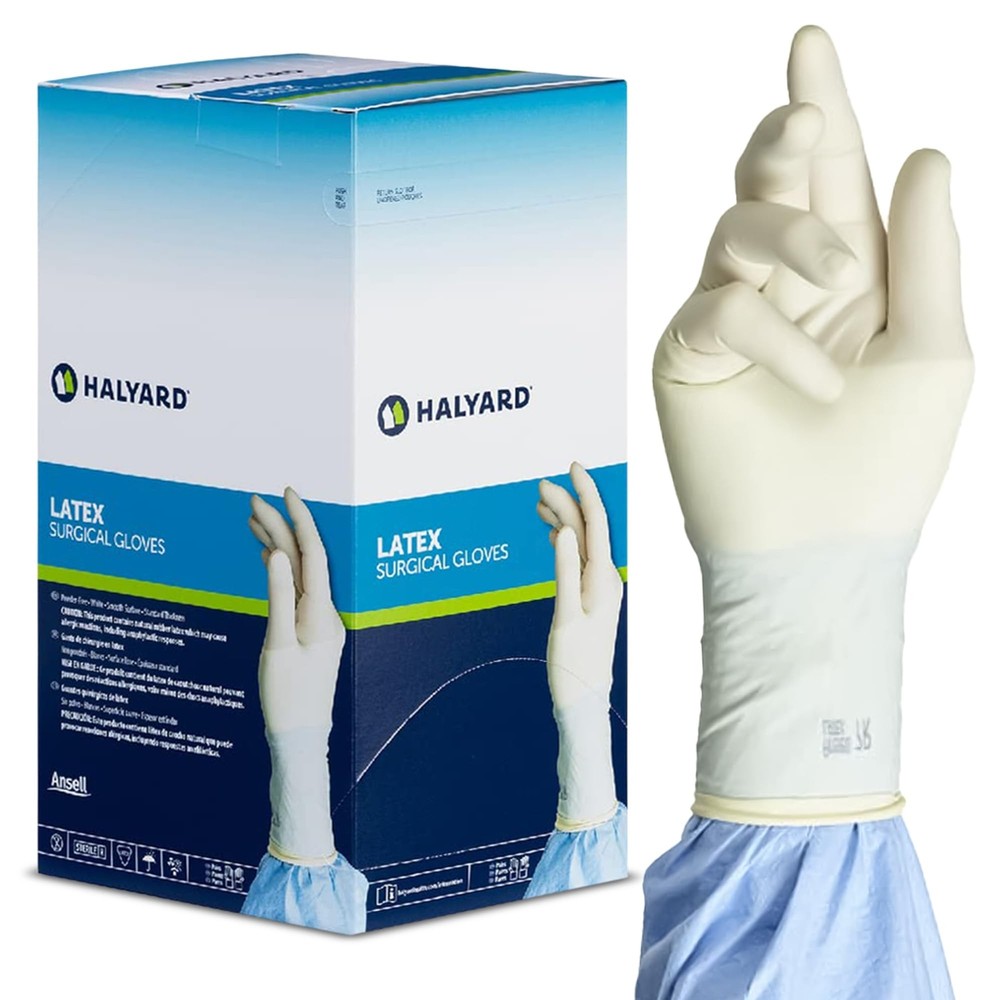 HALYARD Sterile Latex Surgical Gloves Powder-Free Individually Wrapped Pairs