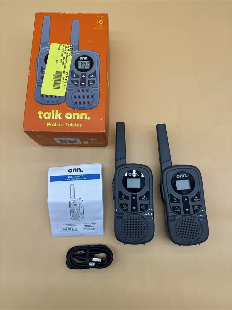 2 pack Onn. 16 Miles Walkie Talkies with Two Way Radios, LED Light, 121 privacy