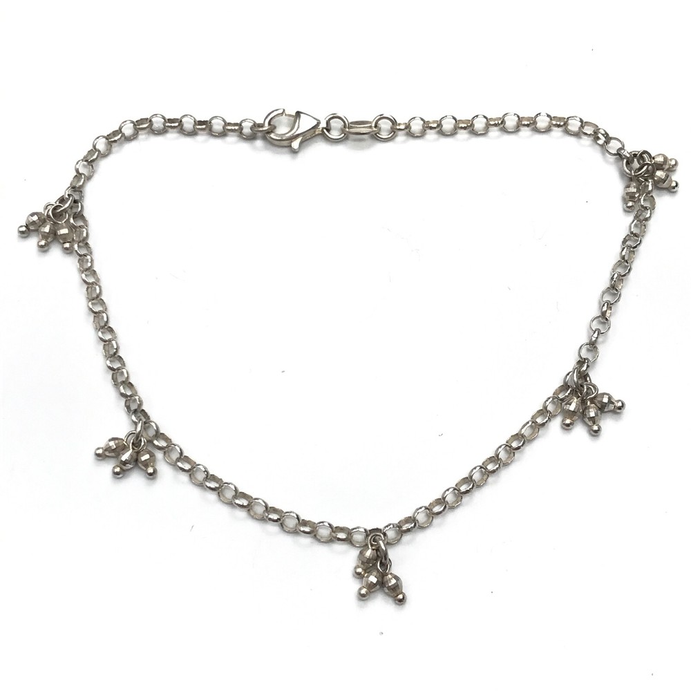 Milor Italy 925 Sterling Silver Bead Ball Dangle Vintage Rolo Chain Anklet 10