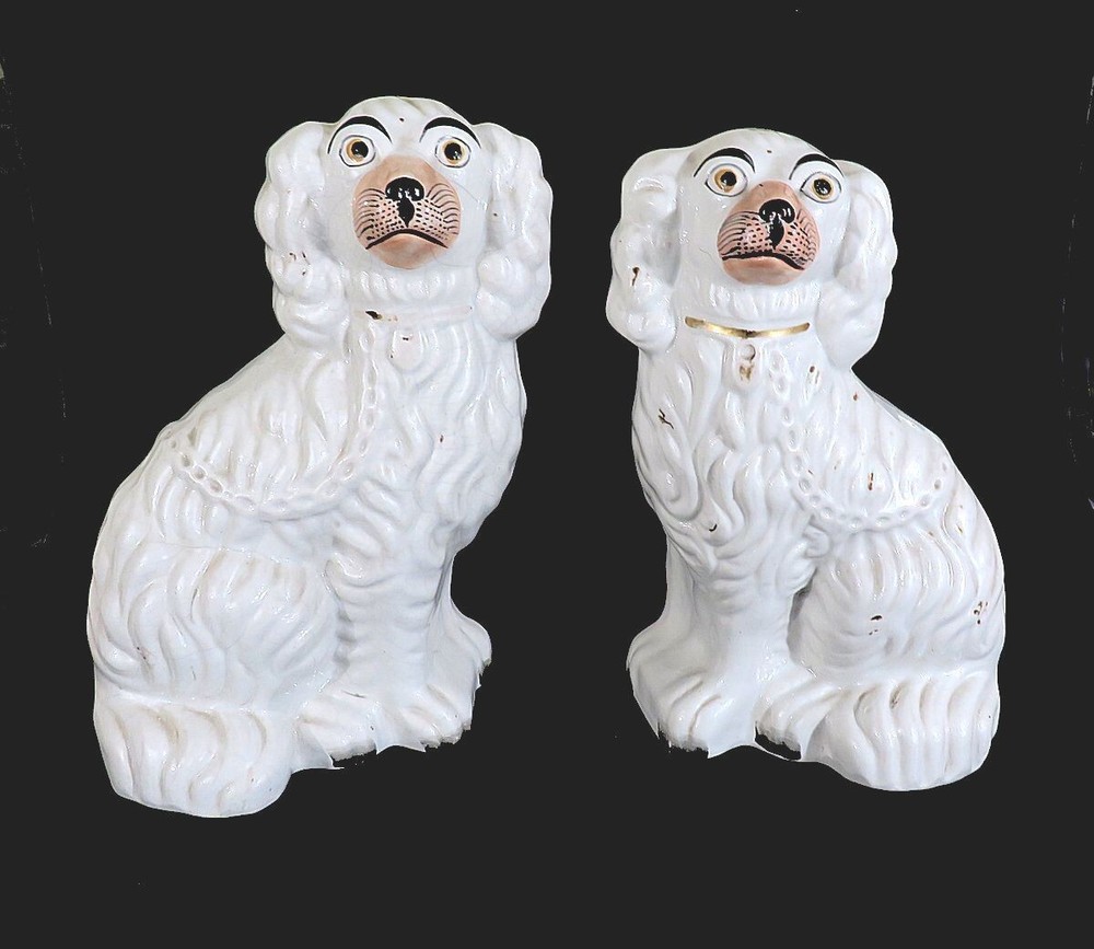 Pair of Antique White Staffordshire Hearth Dogs