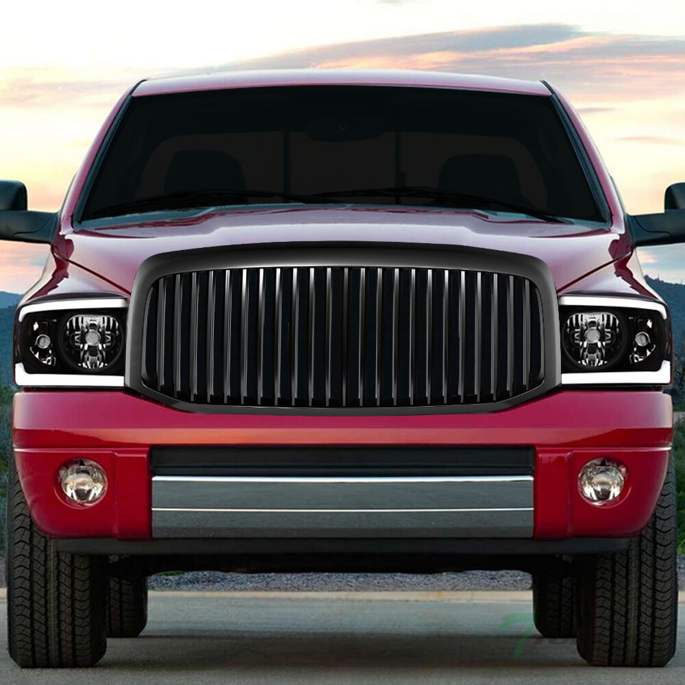 TLAPS For 06-09 Ram Switchback Sequential LED Blk Headlights Amber+Matte V Grill