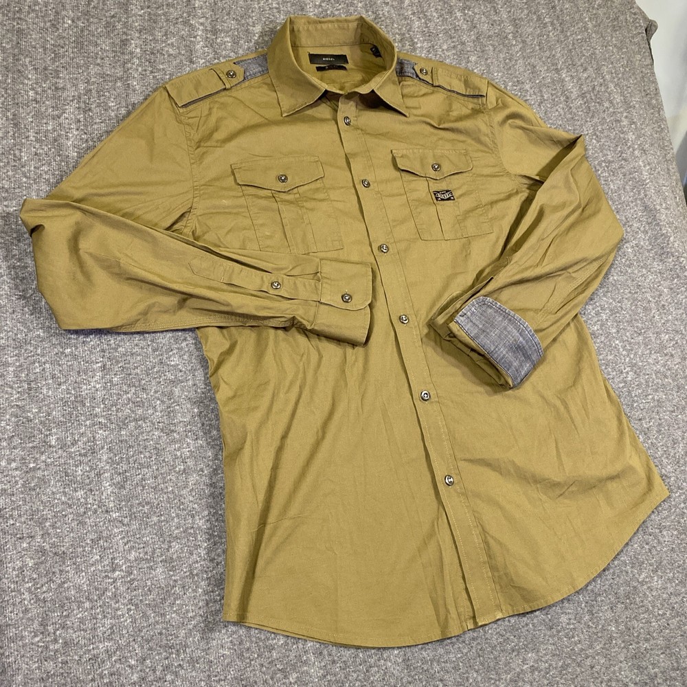 Diesel Shirt Mens XL Safari Tactical Military Pocket Shirt Shoulder Straps Y2k
