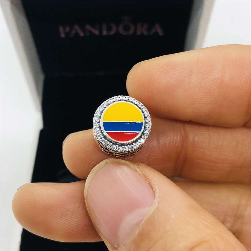 Pandora Colombia Flag Bead Charm Travel Charm |S925 Sterling Silver Jewelry
