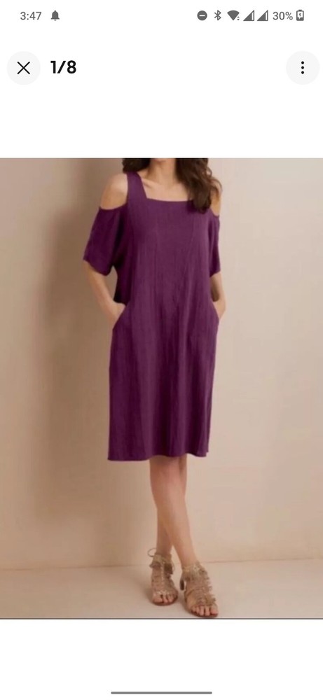 Soft Surroundings Purple Linen Open Shoulder Dress for Women Size Small
